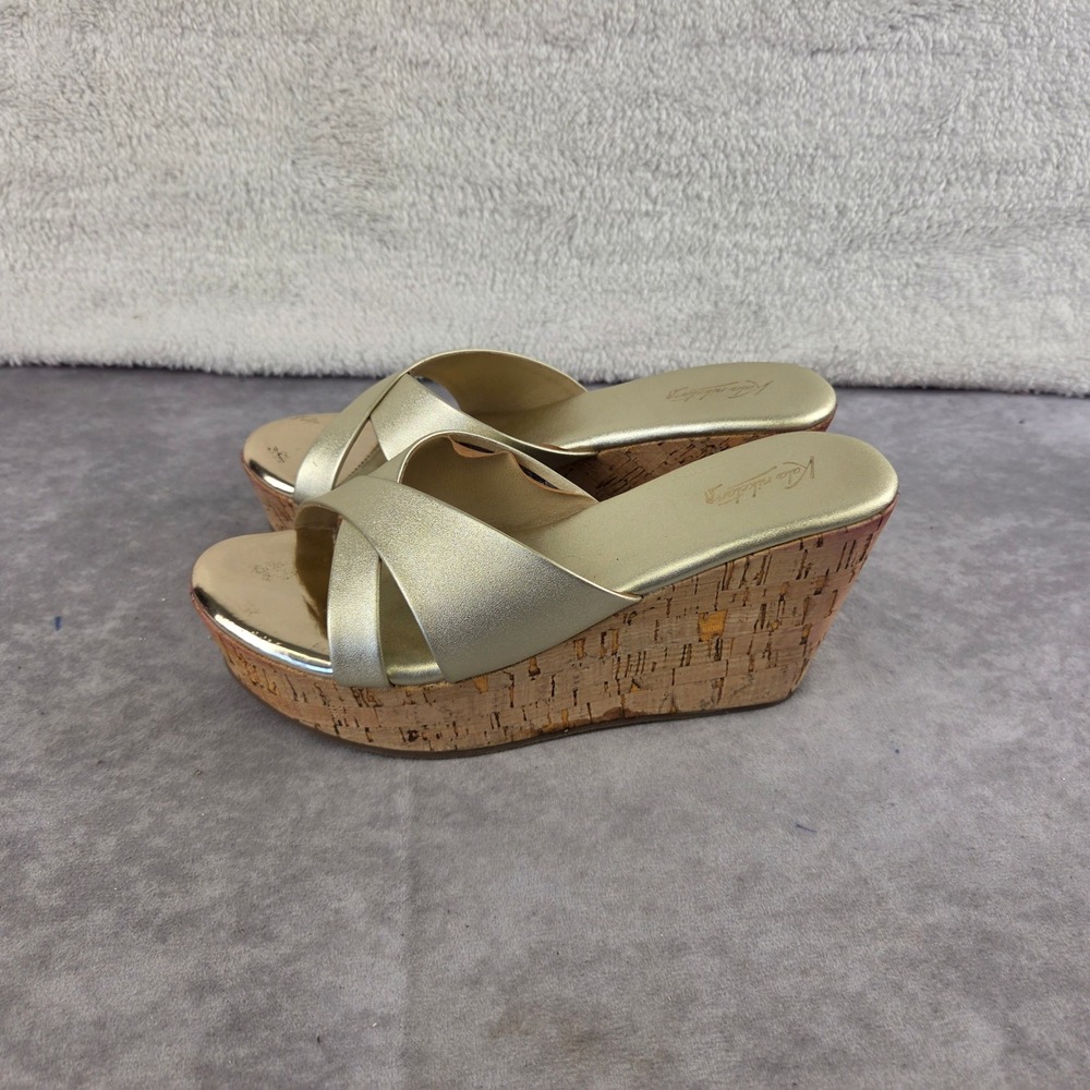 Kala Niketan Gold Metallic Cork Wedge Sandals Platform Slides Womens